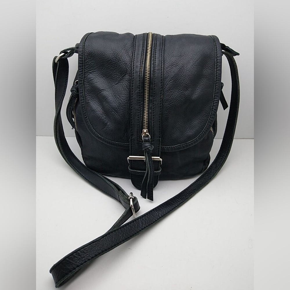Tano Bag .Black leather crossbody purse with zipper. Used